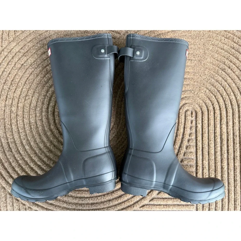 Hunter Original Tall Matte Black Waterproof Womens 7 Buckle Rubber Rain Boots